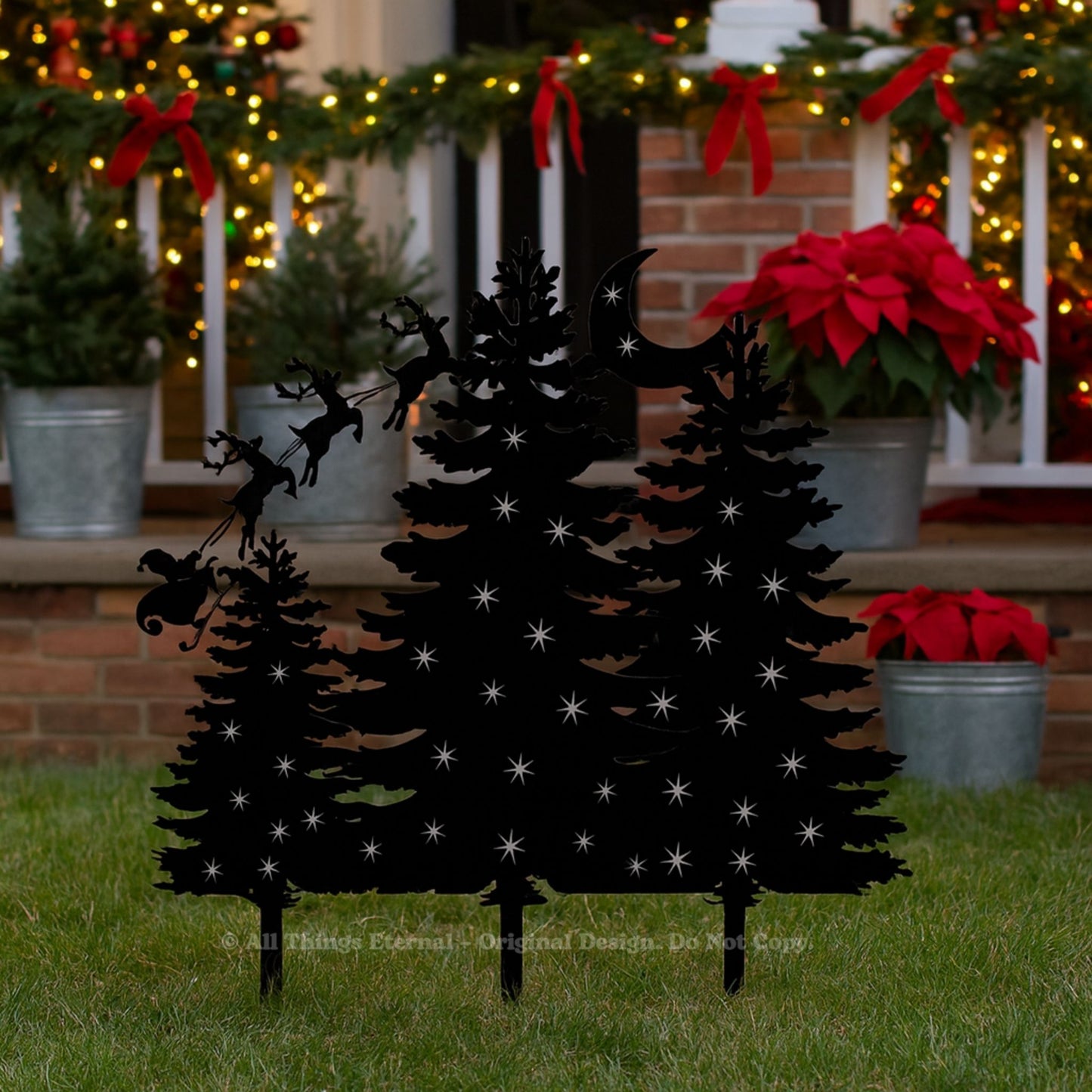 Metal Christmas Tree Yard Sign – Santa Claus Sleigh Garden Stake