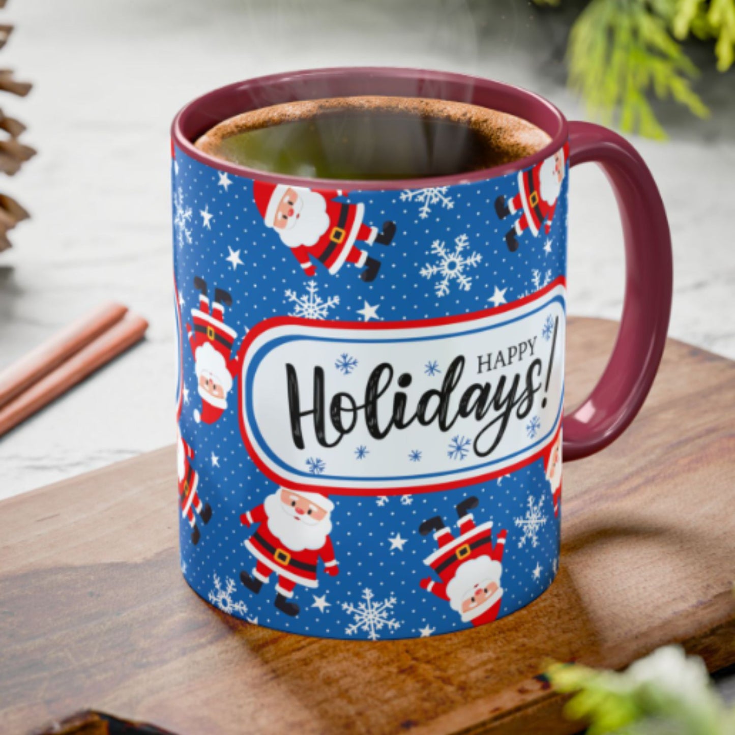 Happy Holidays Santa Mug | Festive Two-Tone Christmas Cup