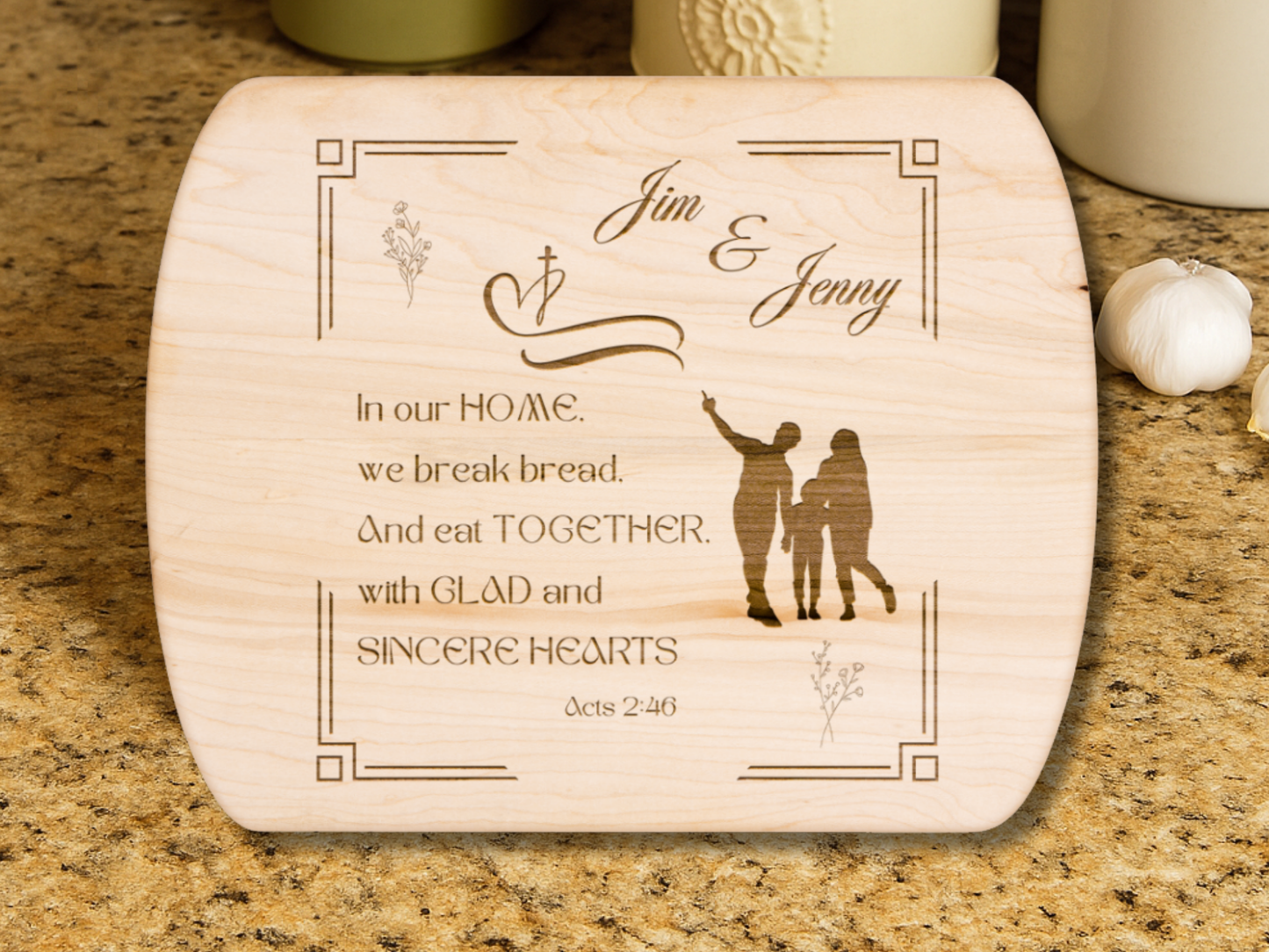Personalized Christian Cutting Board โ Acts 2:46 Religious Kitchen Decor Gifts