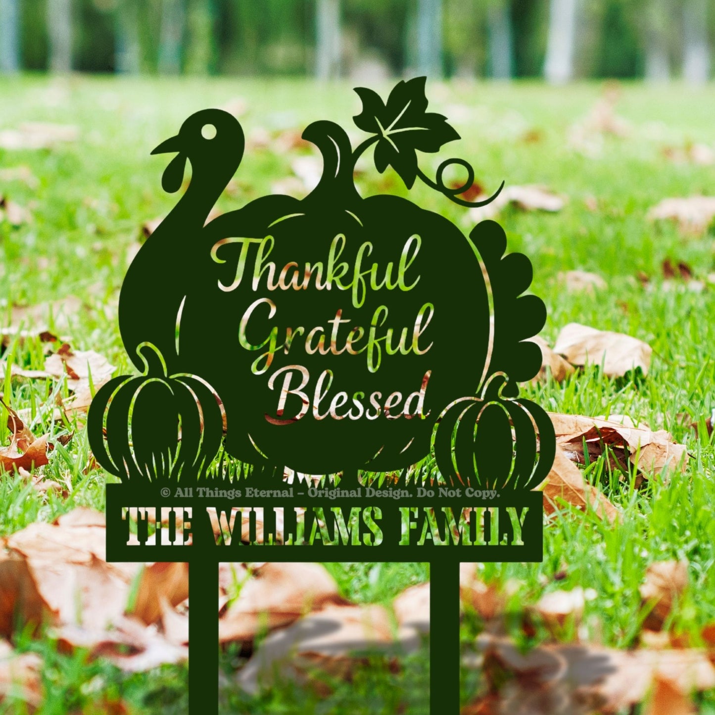 Thankful Grateful Blessed Yard Sign – Autumn Metal Outdoor Decor