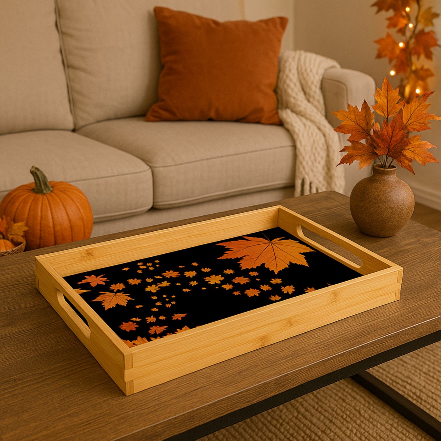 Espresso Black Serving Tray – Autumn Fall Decor, Holiday & Kitchen Gift