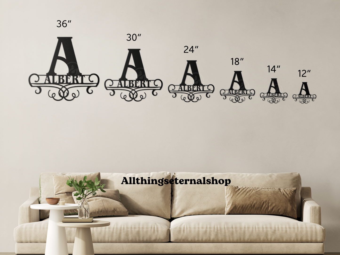 Personalized Family Name Monogram Metal Sign - Custom Wall Art