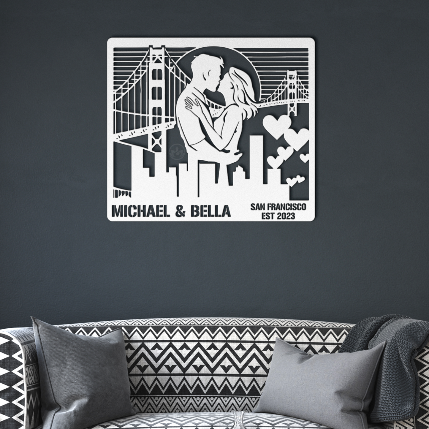 San Francisco Cityscape Metal Sign - Custom Couple's Name Wall Art Gift