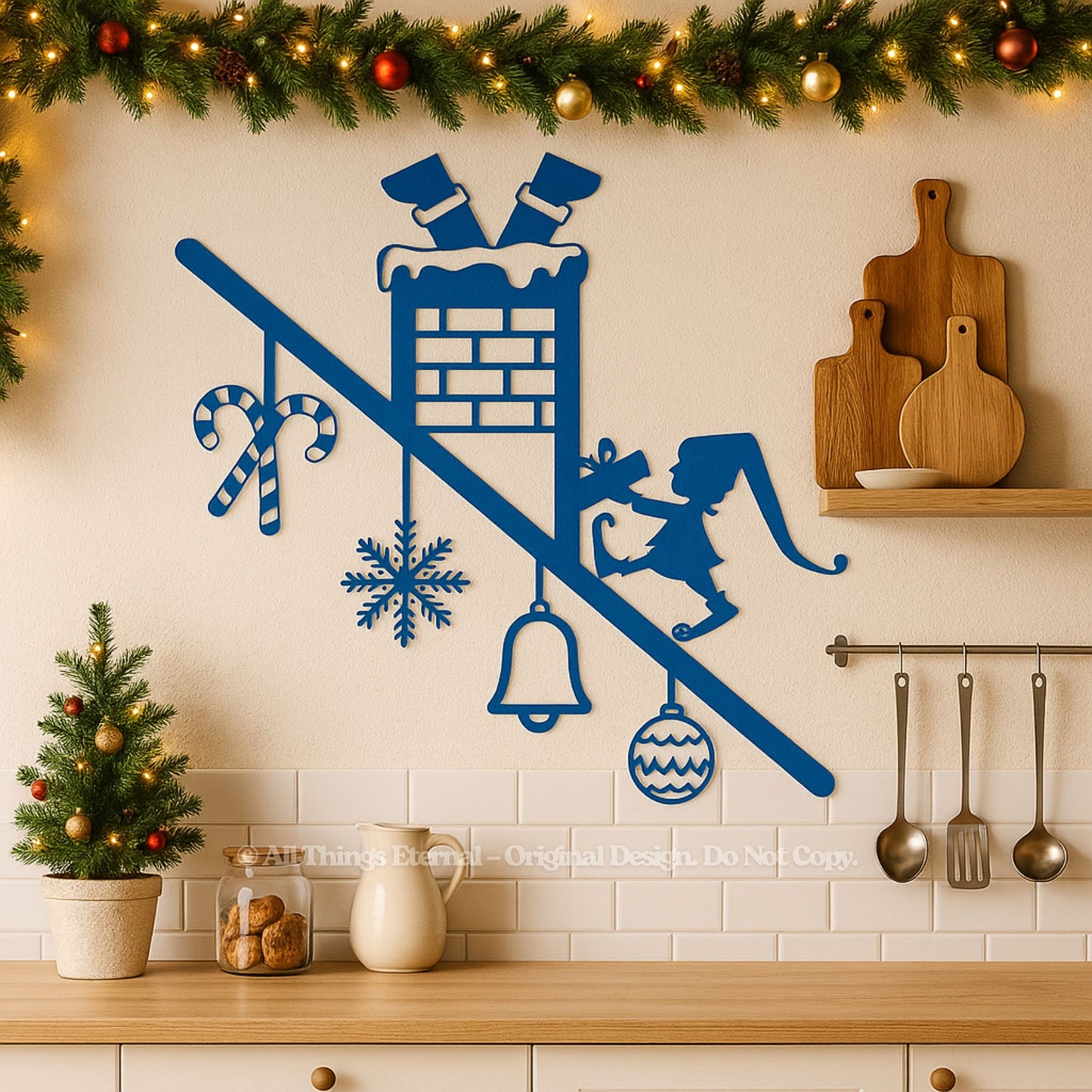 Santa & Elf Chimney Metal Wall Art – Christmas Door & Porch Decor