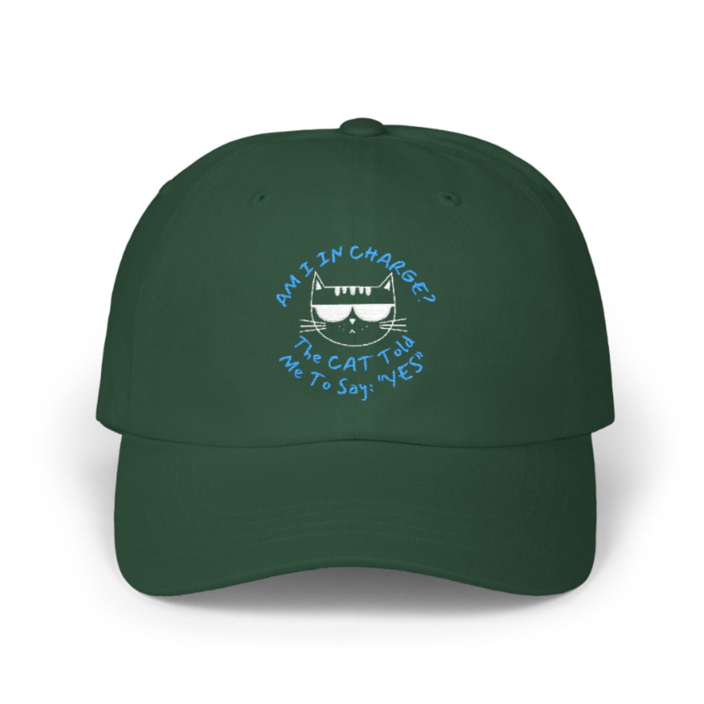 Distressed Cat Baseball Cap – Funny Unisex Hat “Am I In Charge?”