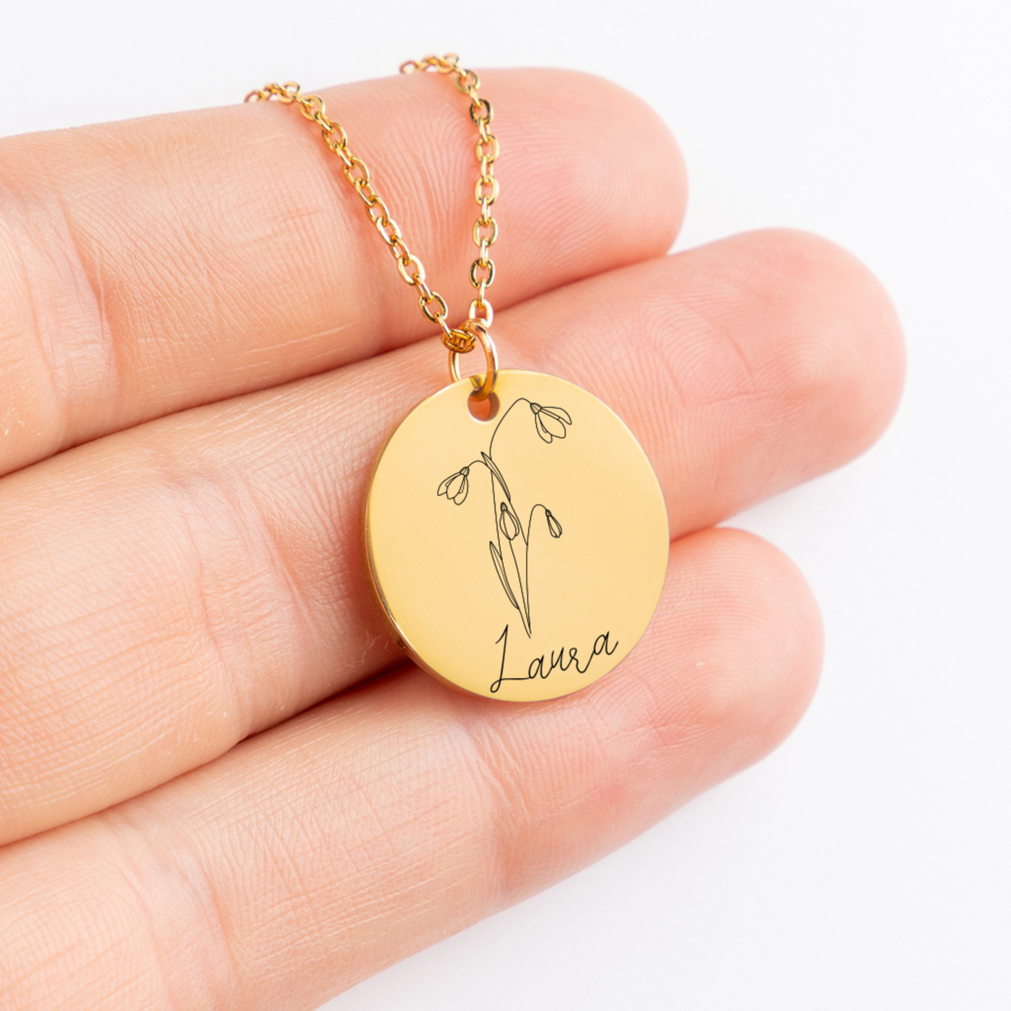 Personalized Birth Flower & Name Coin Necklace - Meaningful Jewelry Gift