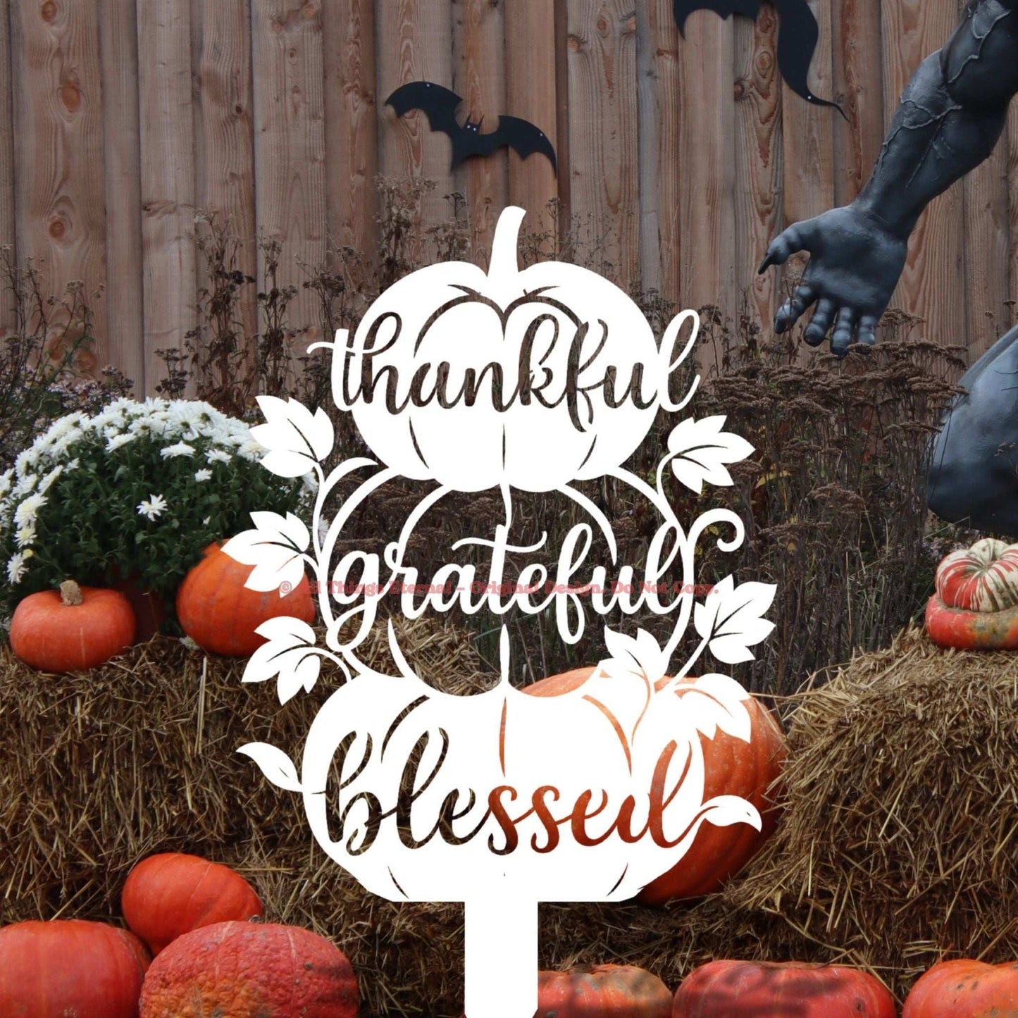 Thankful Grateful Blessed Pumpkin Metal Yard Sign