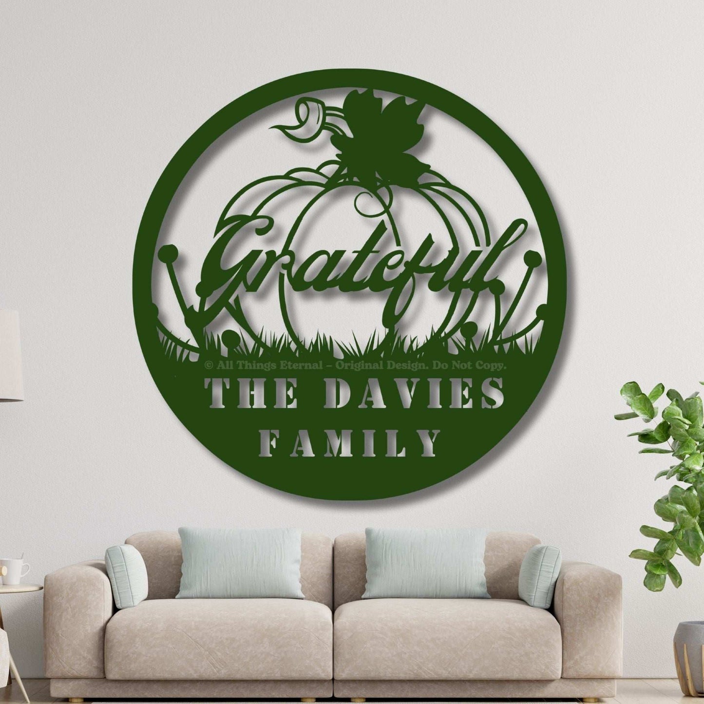 Personalized Pumpkin Grateful Metal Wall Art – Fall & Thanksgiving Decor