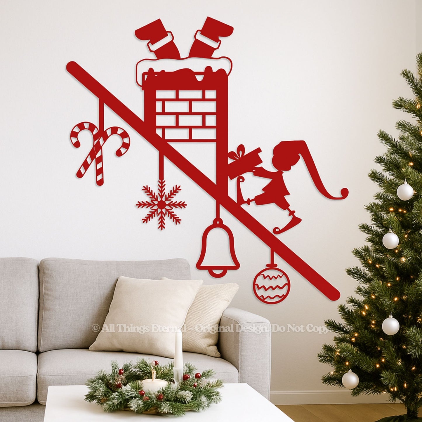 Santa & Elf Chimney Metal Wall Art – Christmas Door & Porch Decor