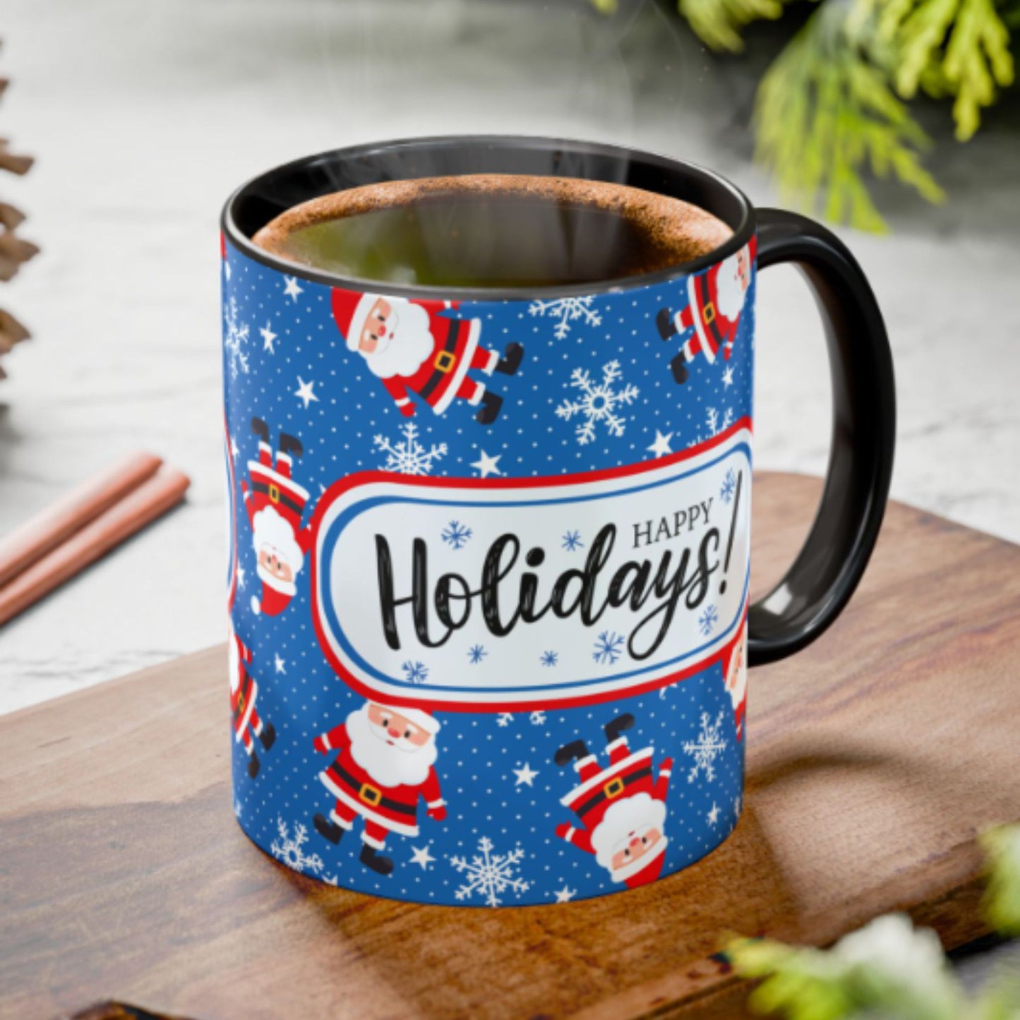 Happy Holidays Santa Mug | Festive Two-Tone Christmas Cup