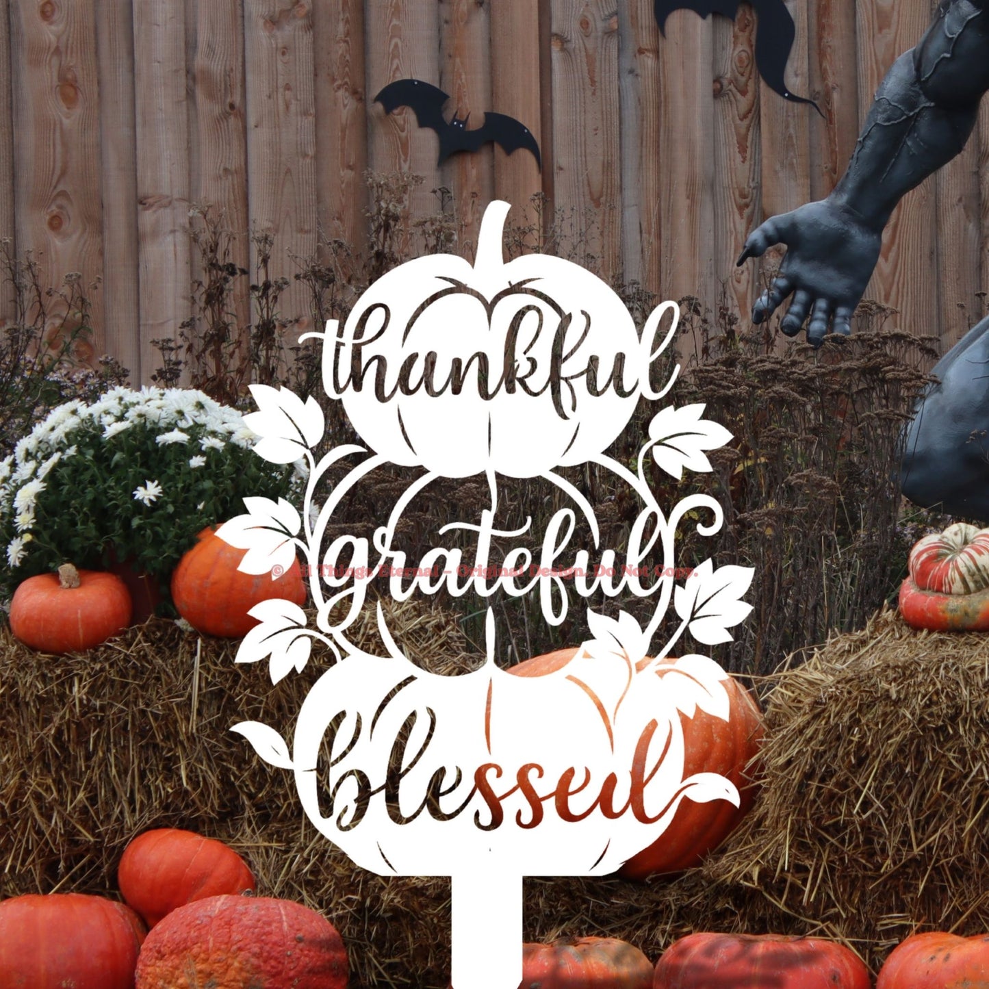 Thankful Grateful Blessed Pumpkin Metal Yard Sign