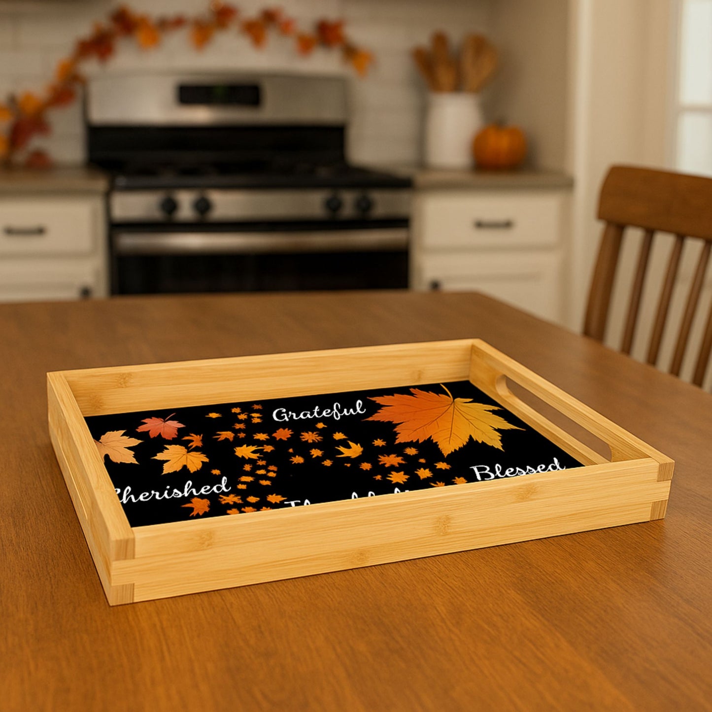 Autumn Espresso Black Serving Tray – Fall Decor, Thanksgiving Gift