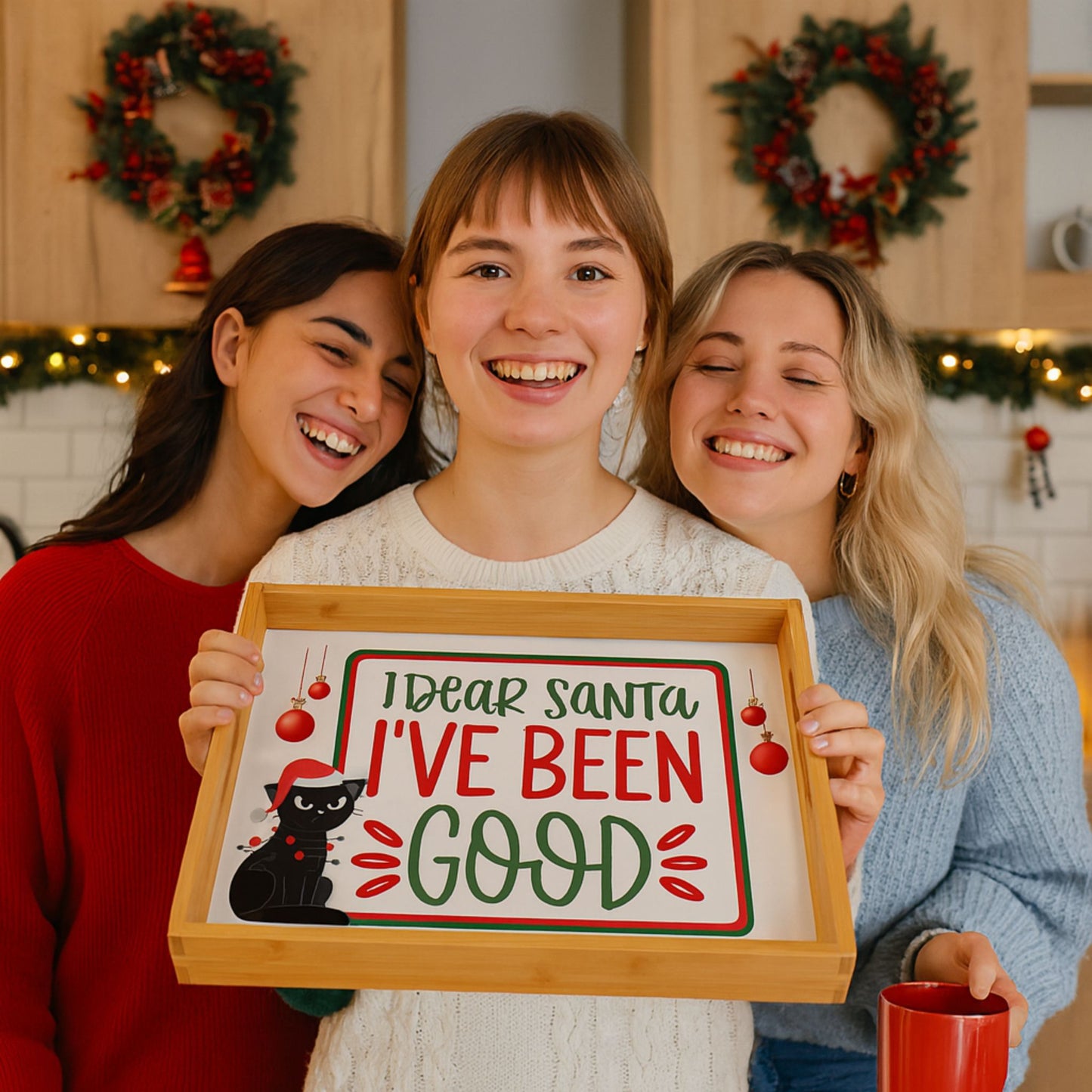 Dear Santa I've Been Good Cat Tray – Funny Christmas Party Platter