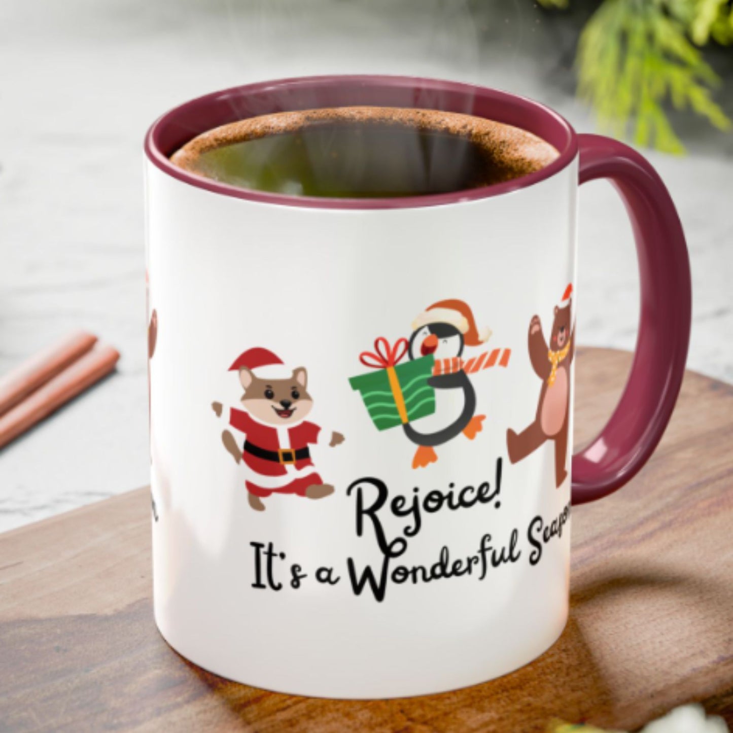 Rejoice Holiday Mug | Festive Christmas Coffee Cup | Joyful Winter Gift
