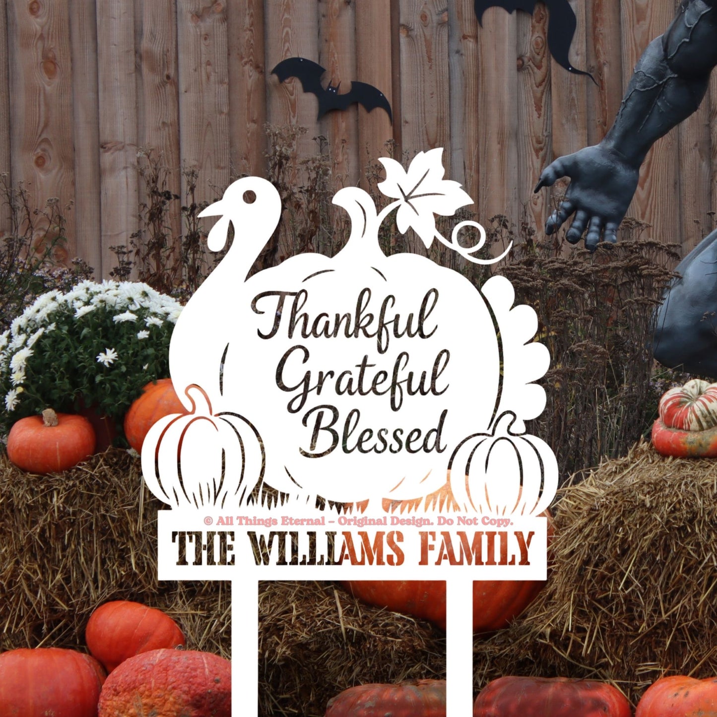 Thankful Grateful Blessed Yard Sign – Autumn Metal Outdoor Decor