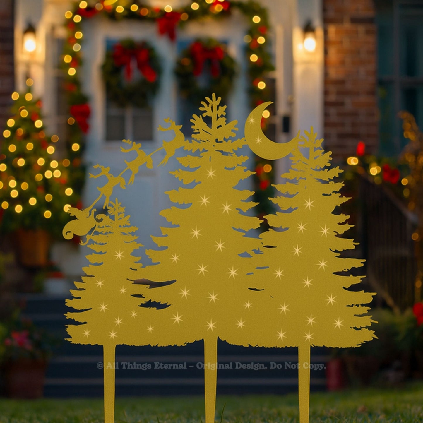 Metal Christmas Tree Yard Sign – Santa Claus Sleigh Garden Stake