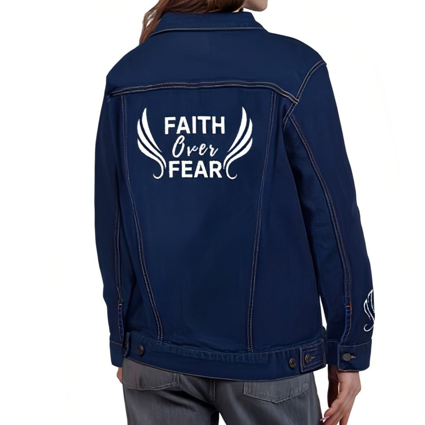 Unisex Faith Over Fear Denim Embroidered Jacket