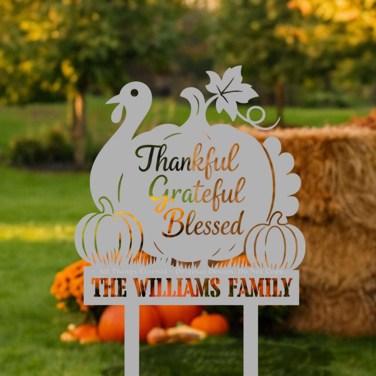 Thankful Grateful Blessed Yard Sign – Autumn Metal Outdoor Decor