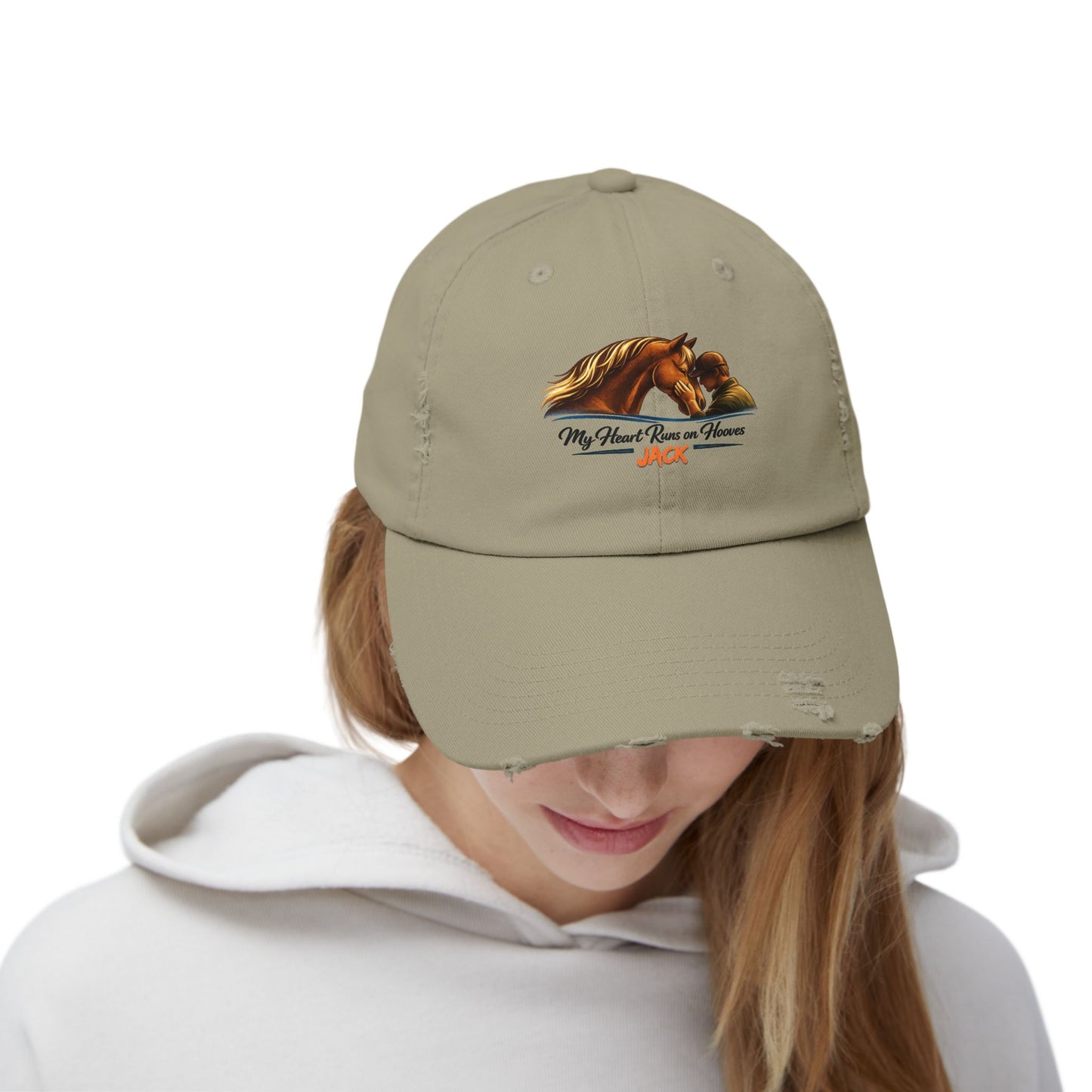 Personalized Horse Cap โ 'My Heart Runs on Hooves' Embroidered Baseball Hat for men