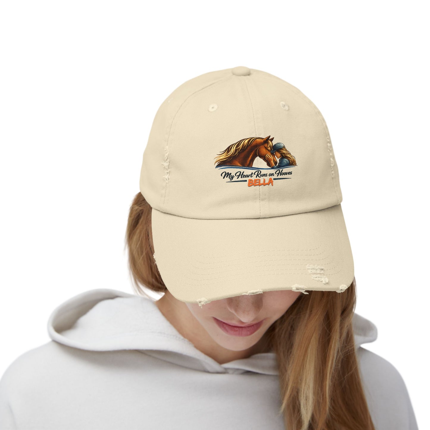 Custom Name Distressed Horse Cap – My Heart Runs on Hooves Hat for Women