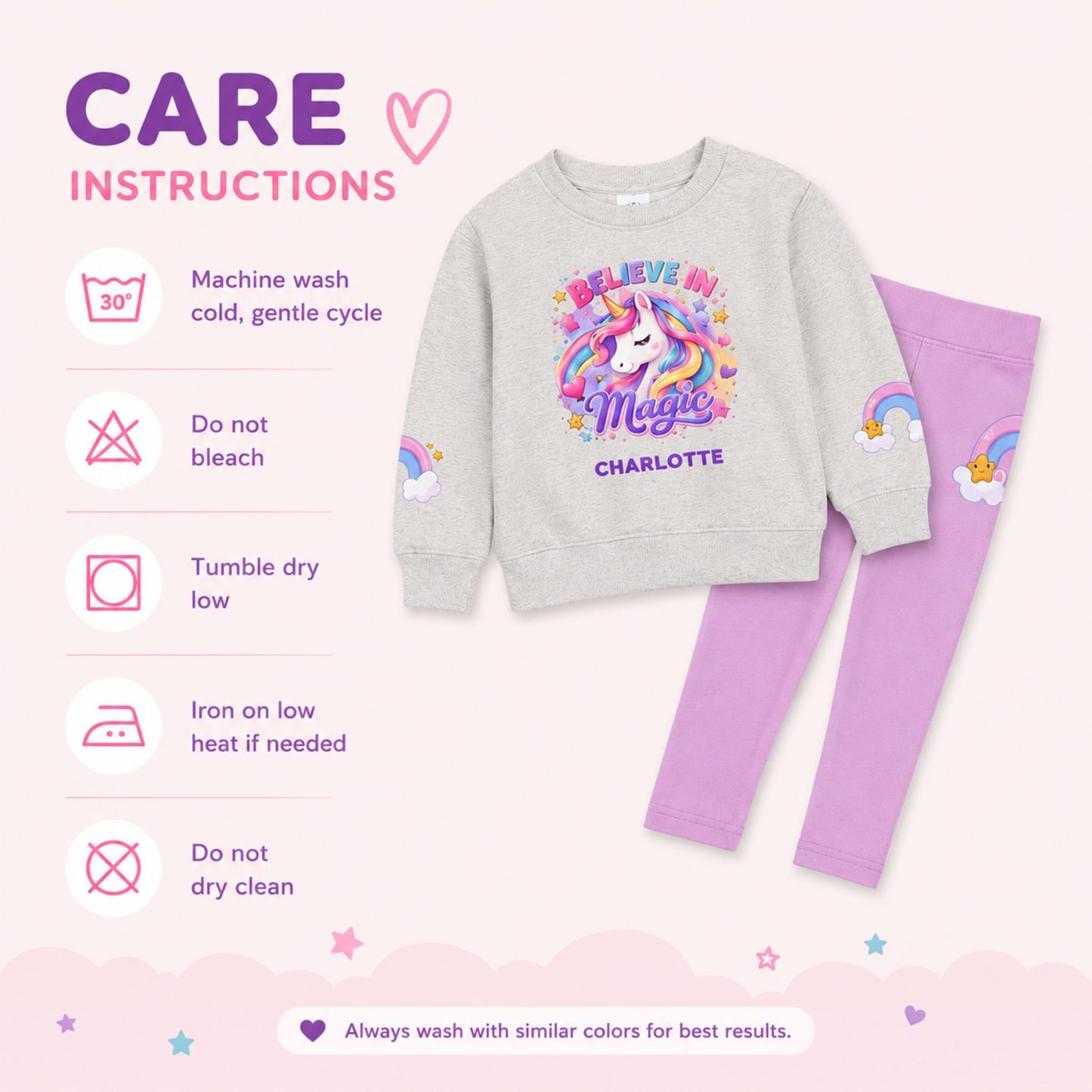 Personalized Unicorn Kids Sweatshirt & Leggings Set | Believe in Magic