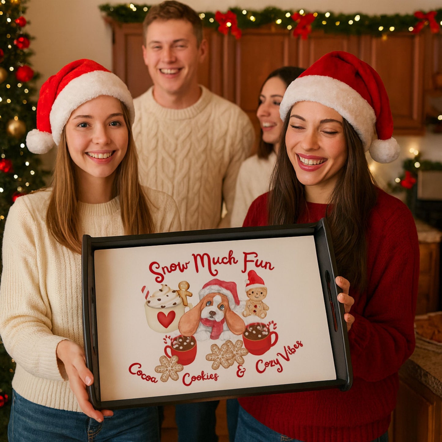 Snow Much Fun Christmas Wood Tray – Cocoa, Cookies & Cozy Vibes