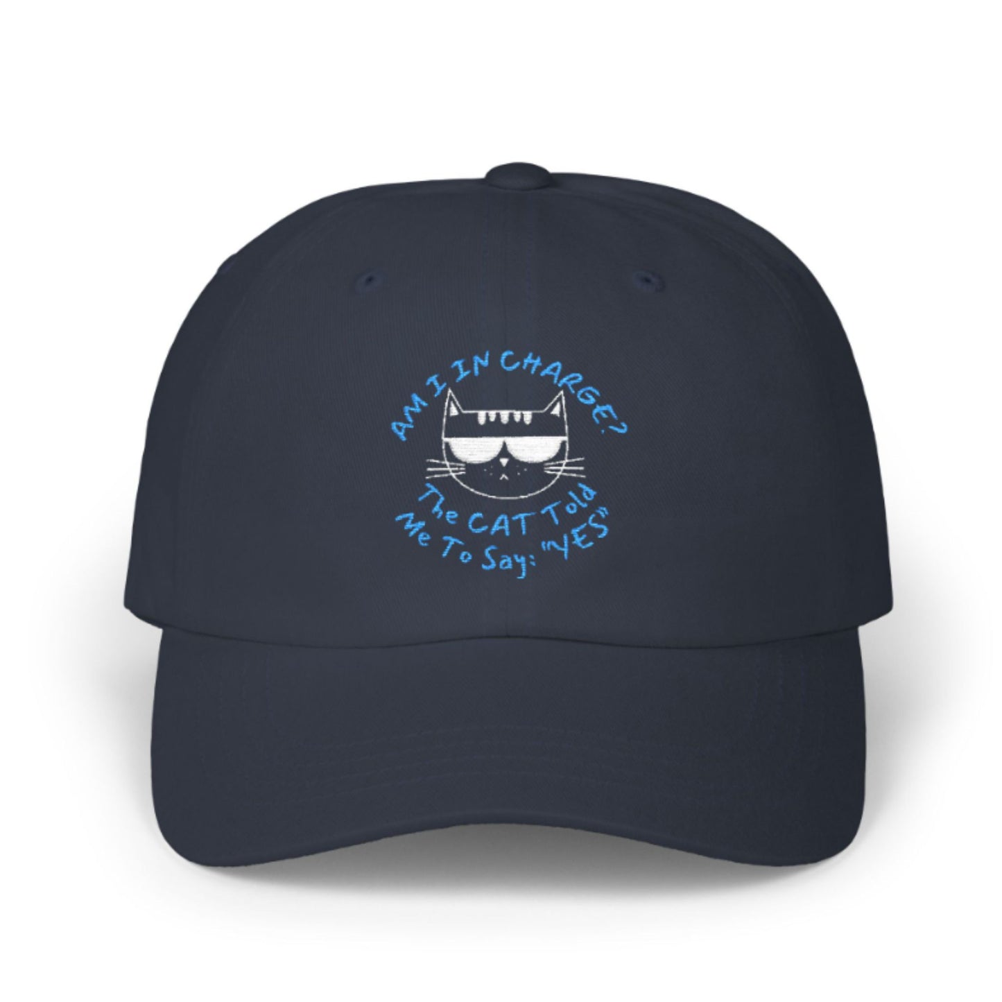 Distressed Cat Baseball Cap – Funny Unisex Hat “Am I In Charge?”