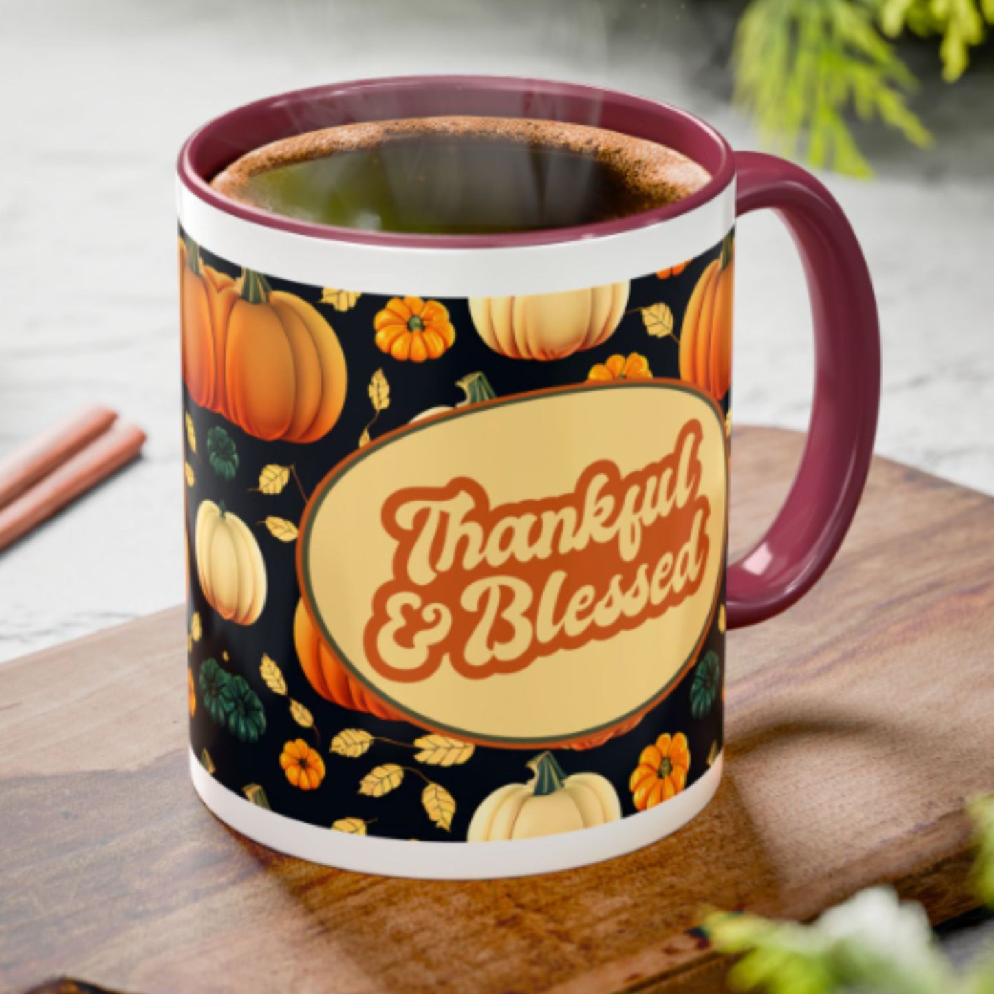 Thankful & Blessed Mug | Festive Two-Tone Coffee Cup Gift