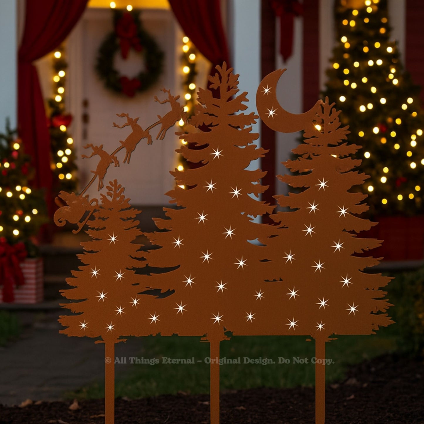 Metal Christmas Tree Yard Sign – Santa Claus Sleigh Garden Stake