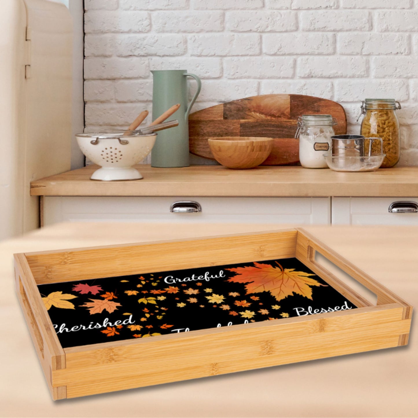 Autumn Espresso Black Serving Tray – Fall Decor, Thanksgiving Gift