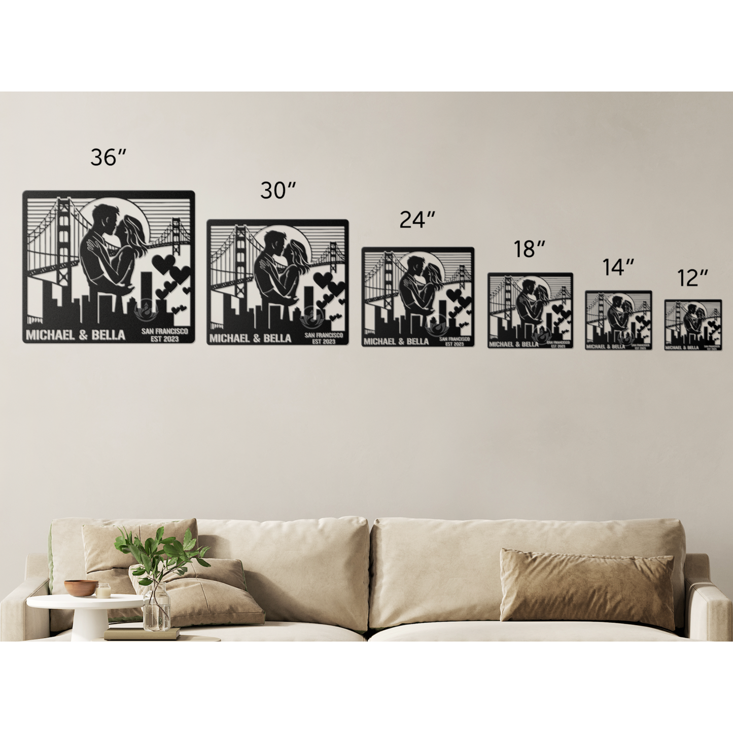 San Francisco Cityscape Metal Sign - Custom Couple's Name Wall Art Gift