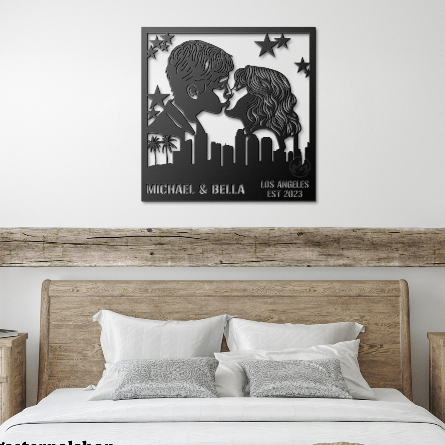 Custom Los Angeles Skyline Metal Sign- Stunning Couple Wall Art Decor