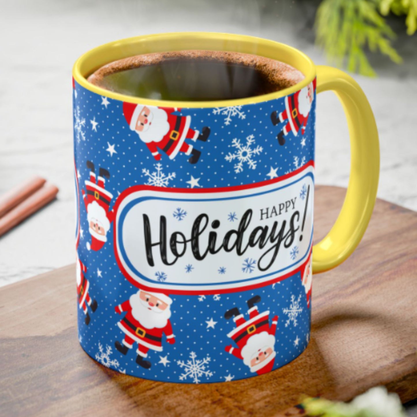 Happy Holidays Santa Mug | Festive Two-Tone Christmas Cup