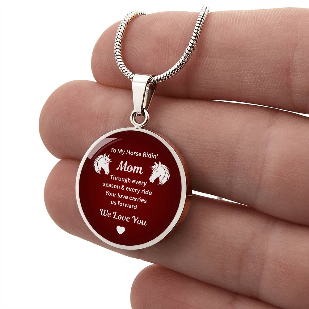 To My Horse Riding Mom Circle Necklace – Engraved Gift for Horse Lover Mom Mother’s Day