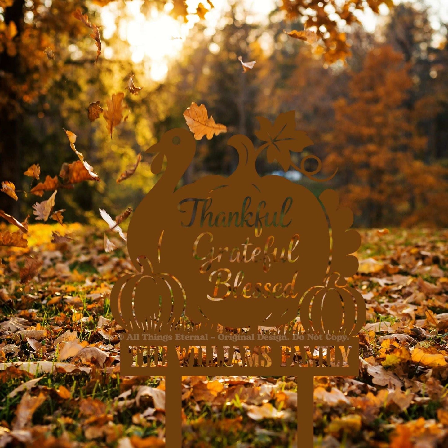 Thankful Grateful Blessed Yard Sign – Autumn Metal Outdoor Decor