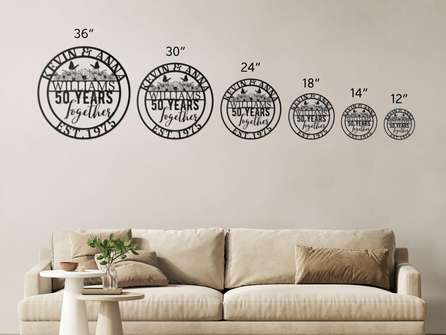 Custom 50 Years Together Floral Anniversary Gift Metal Sign