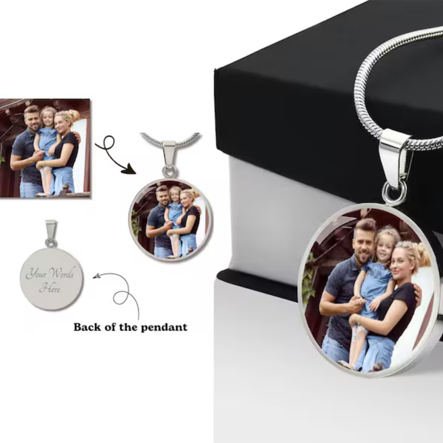 Custom Photo Circle Pendant Necklace - Personalized Family Gift