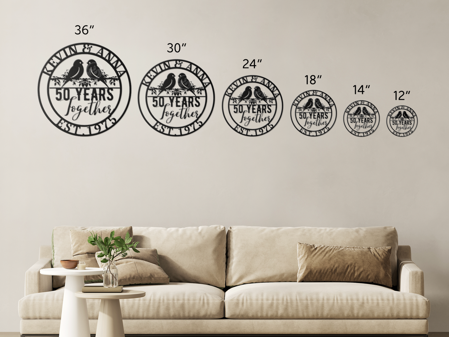 50th Anniversary Metal Wall Art, Lovebirds Sign