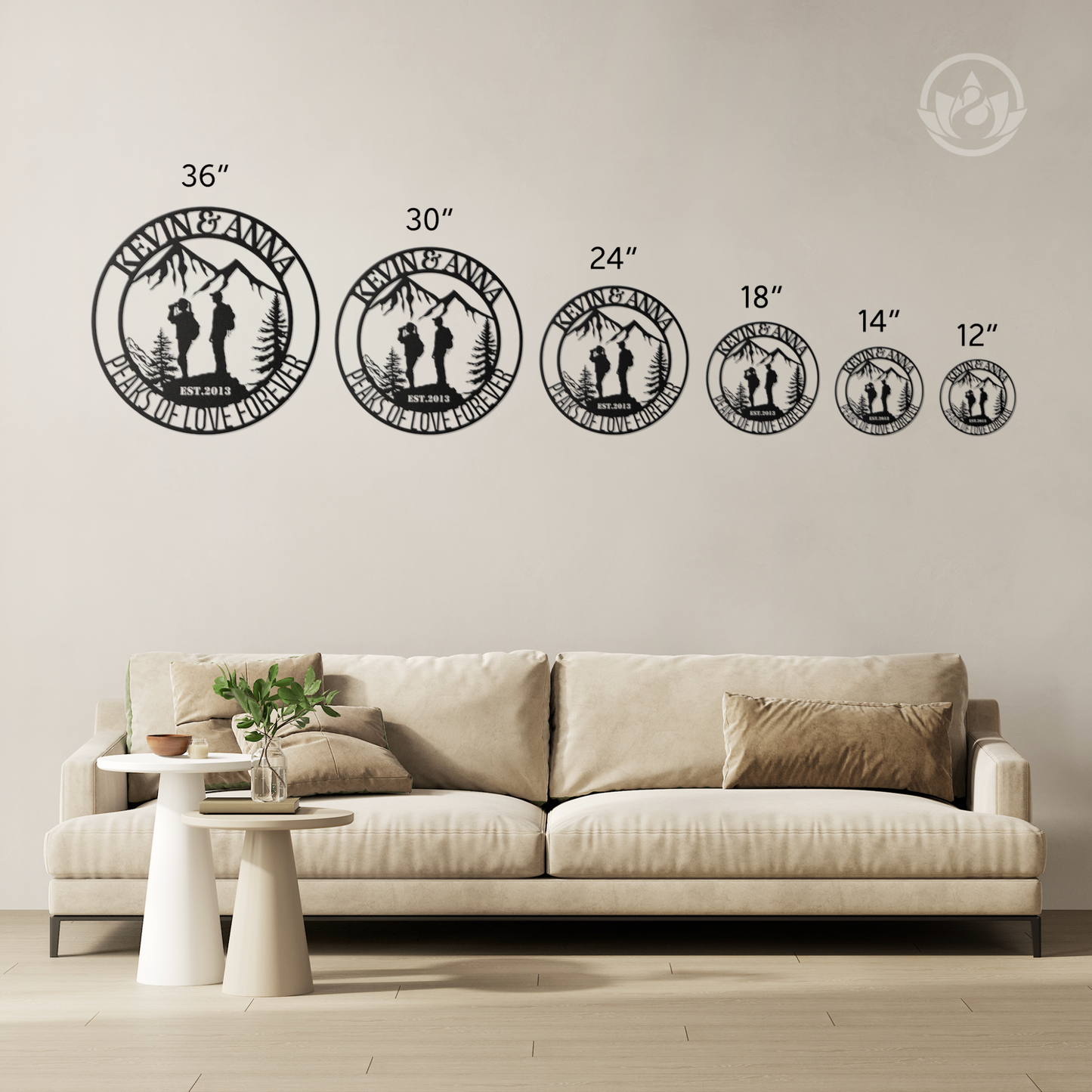 Peaks of Love Forever Metal Wall Art - Custom Mountain Couple's Gift Sign