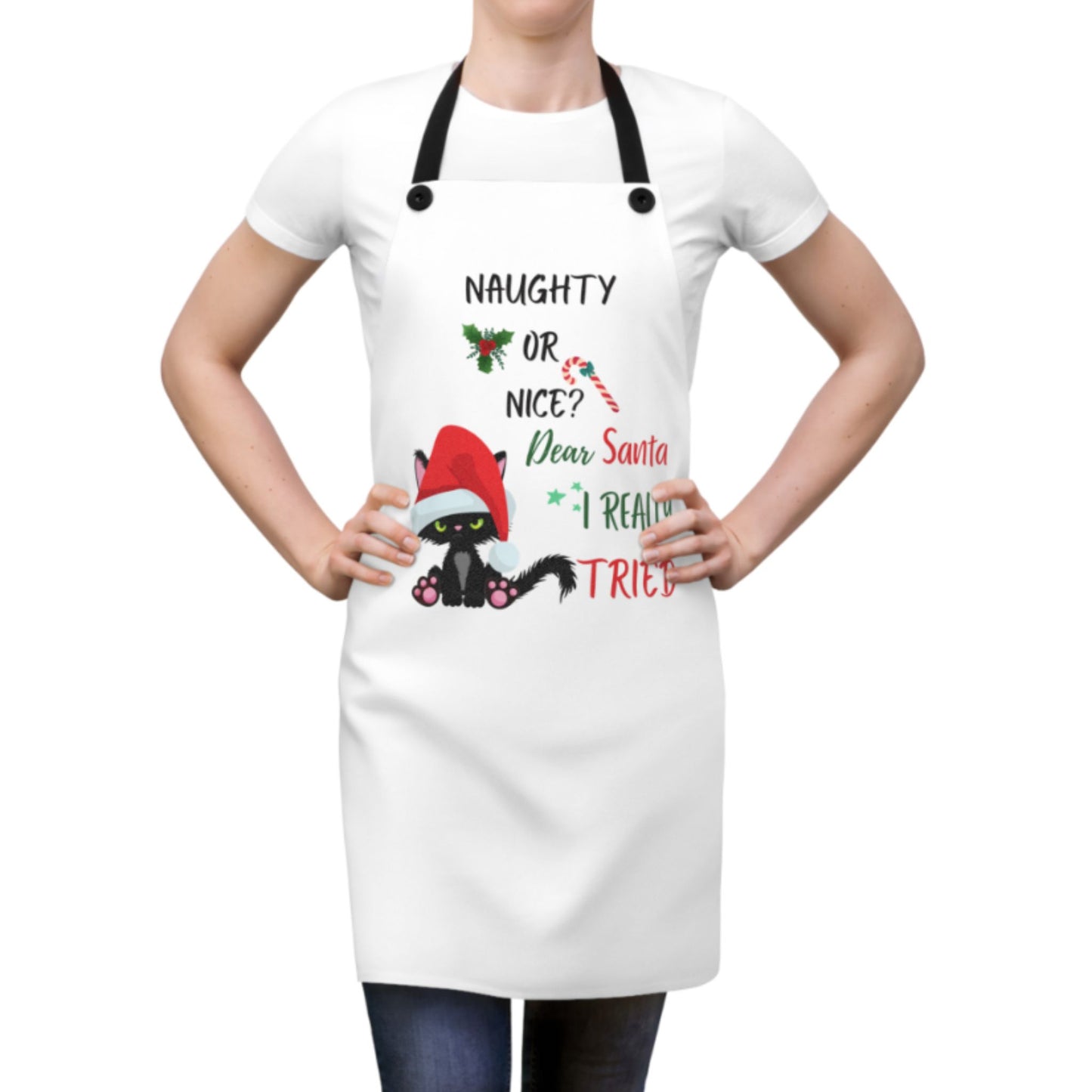 Naughty or Nice Cat Apron | Funny Christmas Kitchen Gift for Bakers