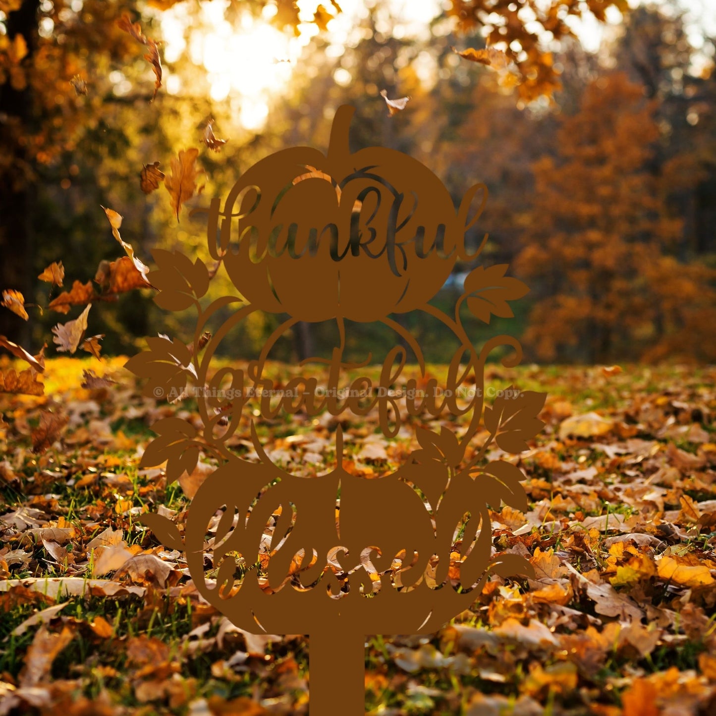 Thankful Grateful Blessed Pumpkin Metal Yard Sign