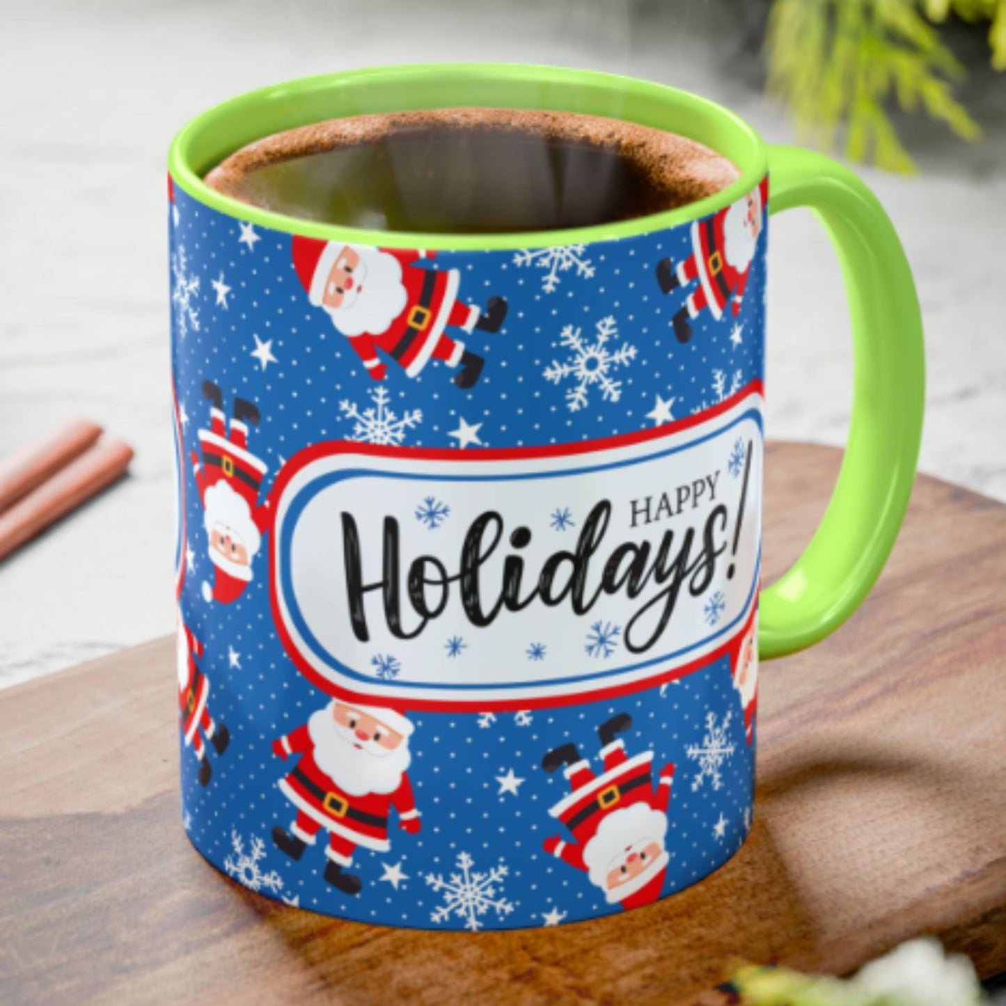 Happy Holidays Santa Mug | Festive Two-Tone Christmas Cup
