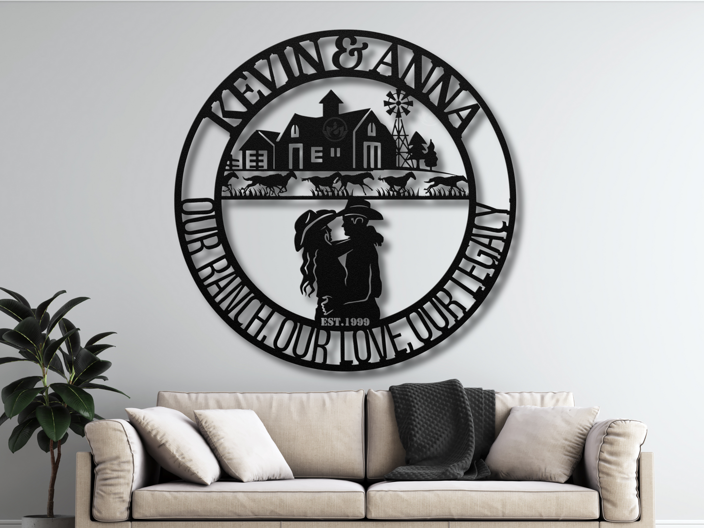 Personalized Ranch Farmhouse Metal Art - Custom Cowboy Couple Sign