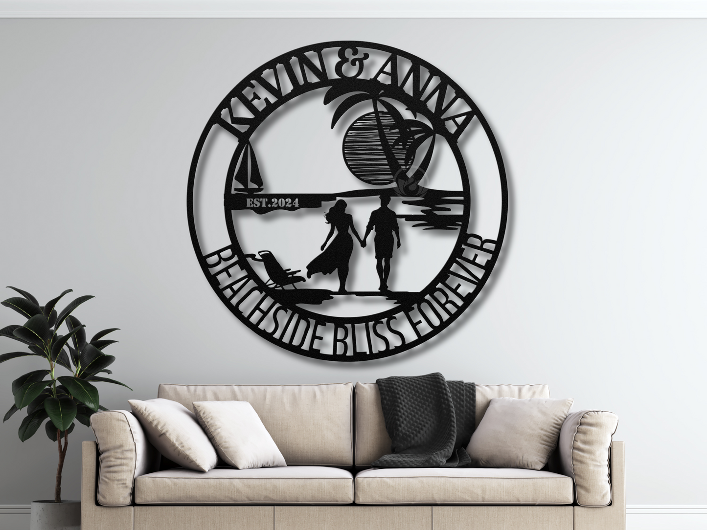 Personalized Couple Beach Lover Metal Sign