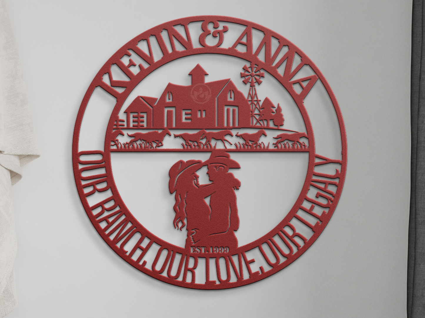 Personalized Ranch Farmhouse Metal Art - Custom Cowboy Couple Sign