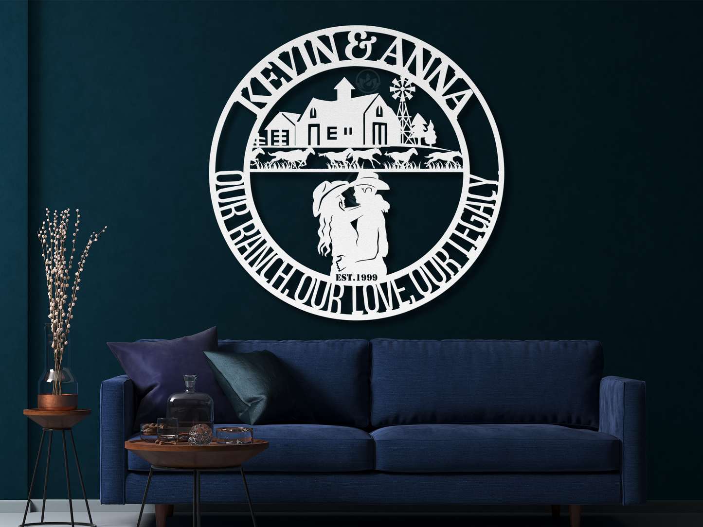 Personalized Ranch Farmhouse Metal Art - Custom Cowboy Couple Sign
