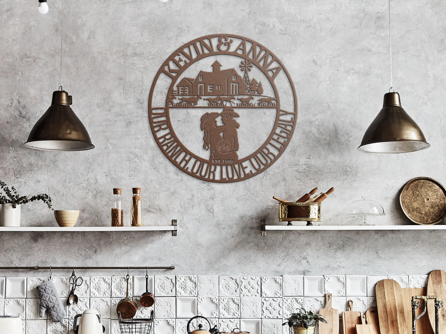 Personalized Ranch Farmhouse Metal Art - Custom Cowboy Couple Sign