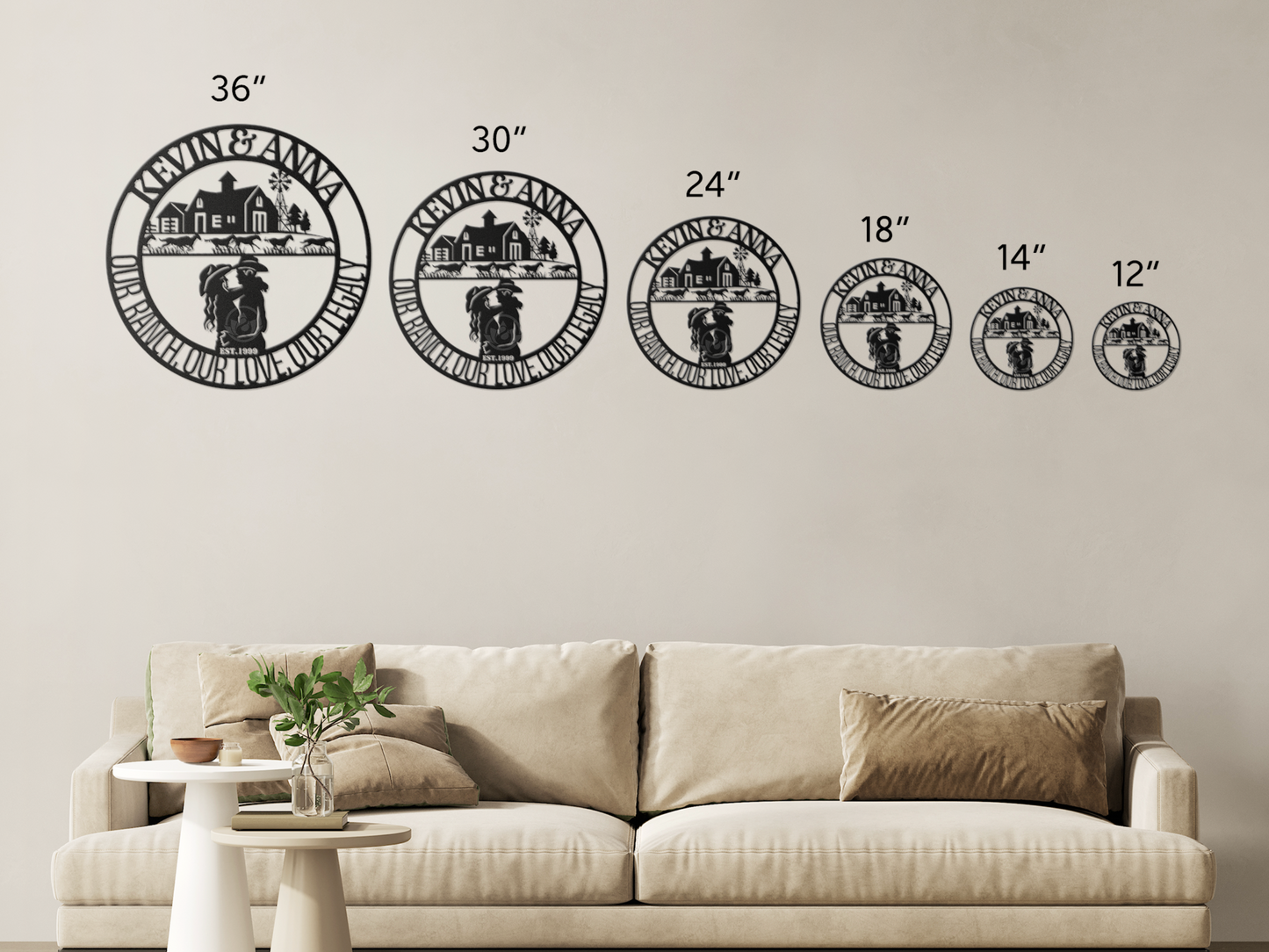 Personalized Ranch Farmhouse Metal Art - Custom Cowboy Couple Sign