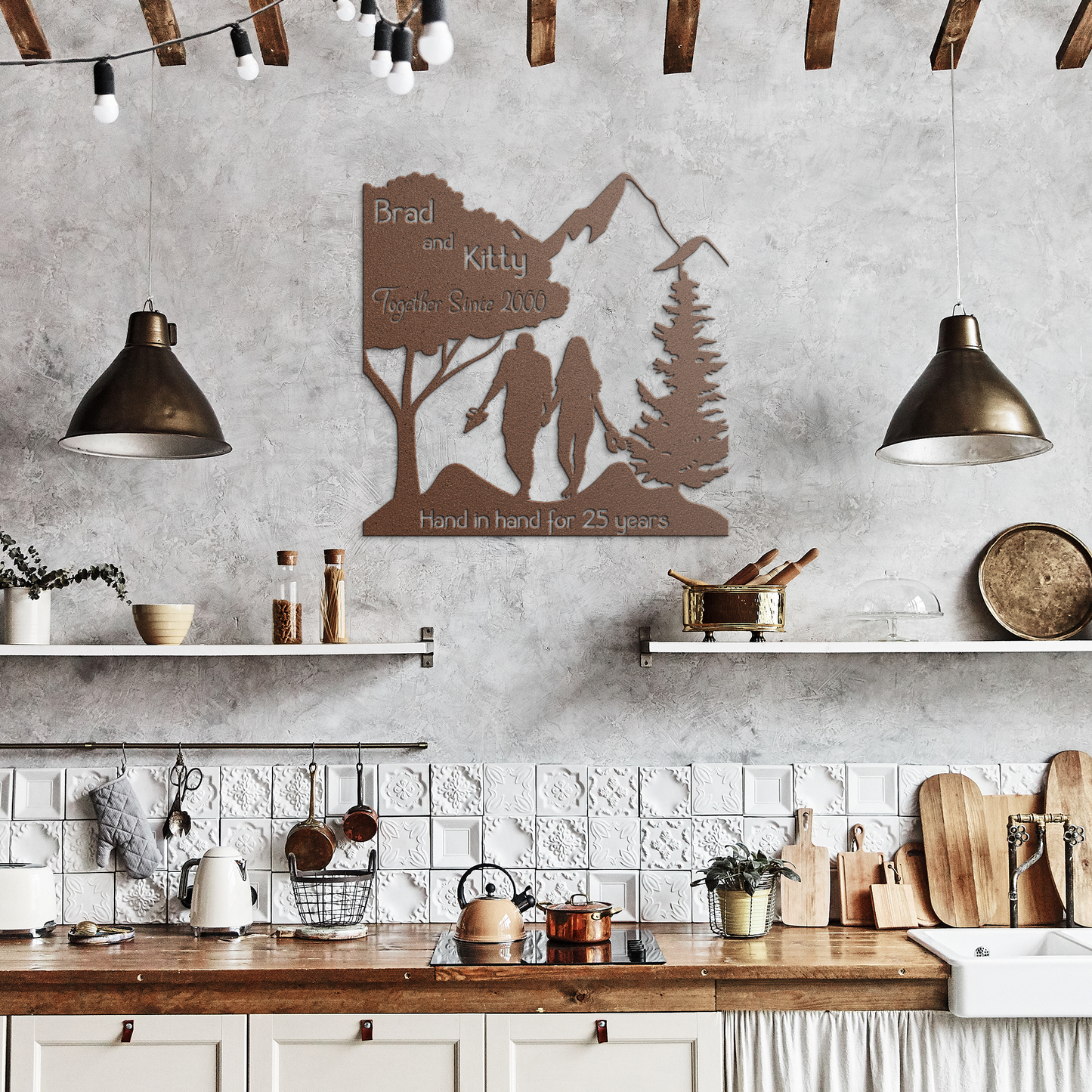 Anniversary_Metal_Sign_-_Personalized_25_Copper_Rustic_Kitchen_Mockup.png