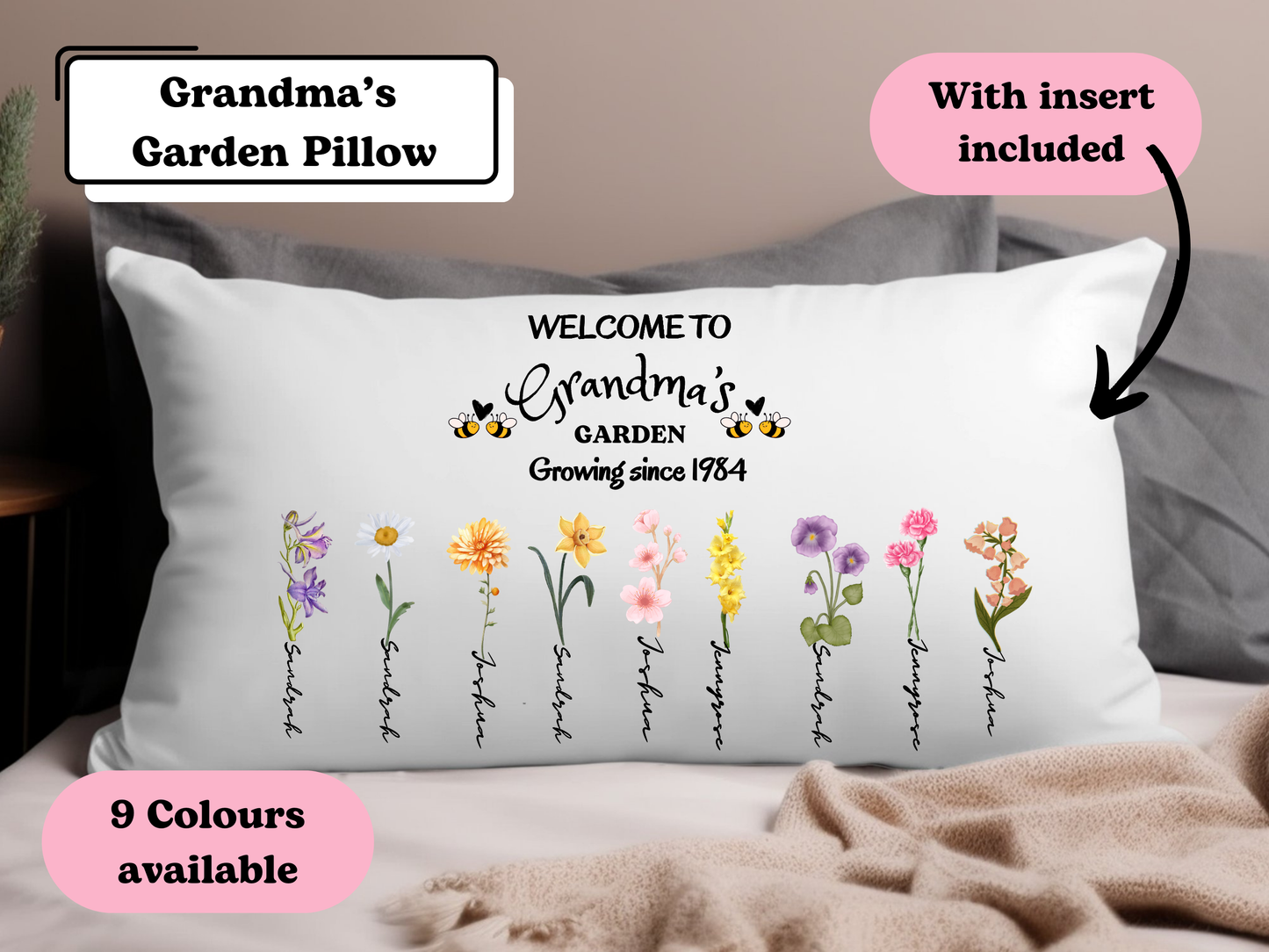 Personalized Grandma’s Garden Pillow - Birth Month Flower Gift